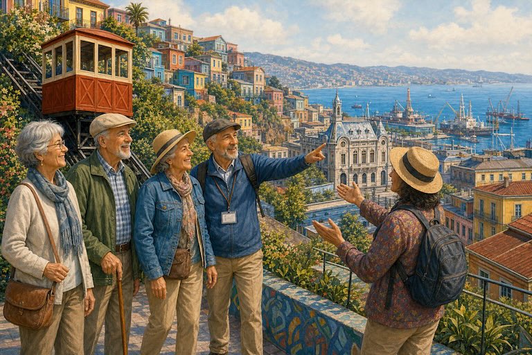 Adultos mayores recorriendo los cerros de Valparaíso
